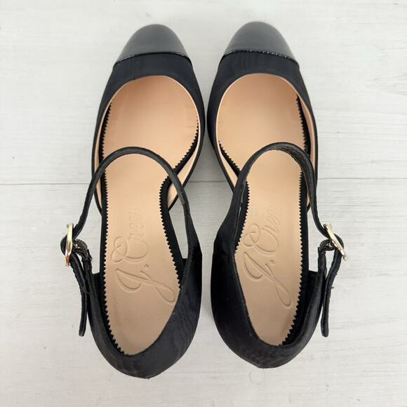 J.Crew Millie Ankle Strap Heels Size 8 Black Moiré Italian Leather Holiday Dance - Picture 4 of 16